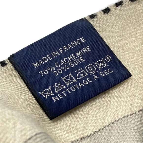 HERMES Triangle Geant -Gray Beige Dark Navy Multi Cashmere Silk Scarf 605-042825 - Picture 6 of 6
